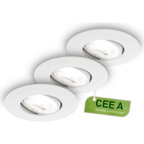 Briloner Kulana A Set de 3 spots LED encastrables 230V, CEE A source lumineuse, pivotant, plat, blanc, 9 x 2,4 cm