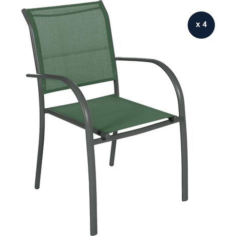 Hesperide – Lot de 4 fauteuils de jardin empilables en texaline – Structure aluminium époxy – Confort d'assise 45 cm – Couleur olive/graphite