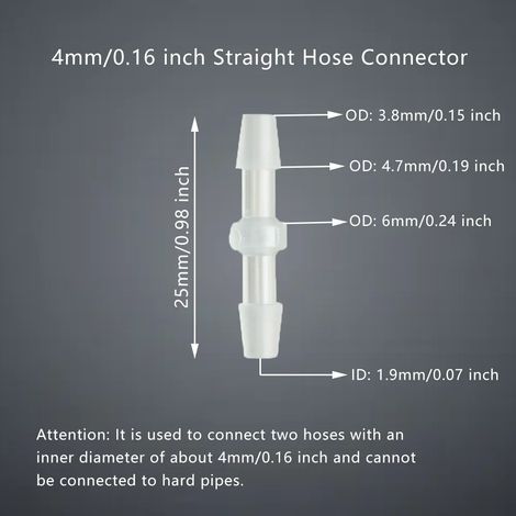 Raccord droit de 4 mm (5 pièces) pour réparation de tuyau, rallonge de joint traversant, raccord en plastique de diamètre égal, 5 pièces, 1 pièce, pour laboratoire et irrigation de jardin (1/5)