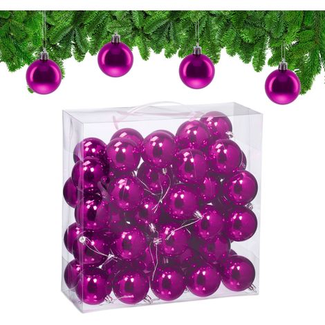 Relaxdays Christmas Baubles, Set of 50, Festive Tree Ornaments, D: 6 cm, Holiday Decorations, Plastic, Shiny, Violet