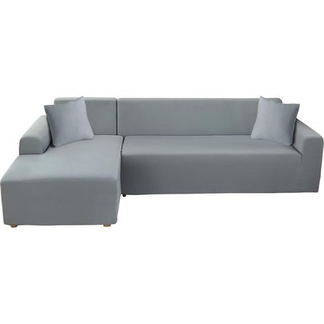 Housse de canapé d'angle extensible, lot de 2, protection universelle pour canapé en L, gris clair, 3+3 places, anti-taches et anti-déchirures, tissu élastique ajustable. (1/4)