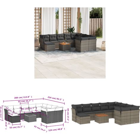 11-tlg. Garten-Sofagarnitur mit Kissen Grau Poly Rattan - Gartenmöbel - Sofa Set - Rattan Möbel - Outdoor Möbel - Esstisch - Home & Living (1/3)