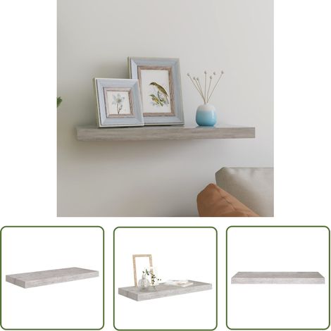 The Living Store Schweberegal Betongrau 60x23,5x3,8 cm MDF - Schweberegal - Wandregal - Regal - Beton Grau - Wohnwandregal (1/5)