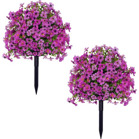 22-inch Artificial Boxwood Topiary Ball with Purple Flowers and Fixing Stakes — UV-Resistant Synthetic Shrub, Artificial Flowers for Outdoor Use
