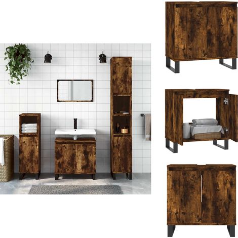Armoire de bain chêne fumé 58x33x60 cm bois d'ingénierie - Meuble De Salle De Bain - Armoire De Salle De Bain - Rangement Salle De Bain - Commode Salle De Bain - Design Industriel (1/5)