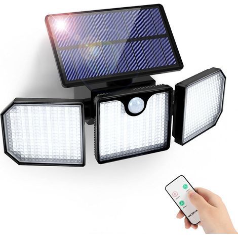 Lampada Solare da Esterno con Sensore di Movimento, 230 LED, Telecomando, Impermeabile IP65, 3 Modalità, Faretti da Parete per Giardino, Garage, Vialetto e Ingresso (1/5)
