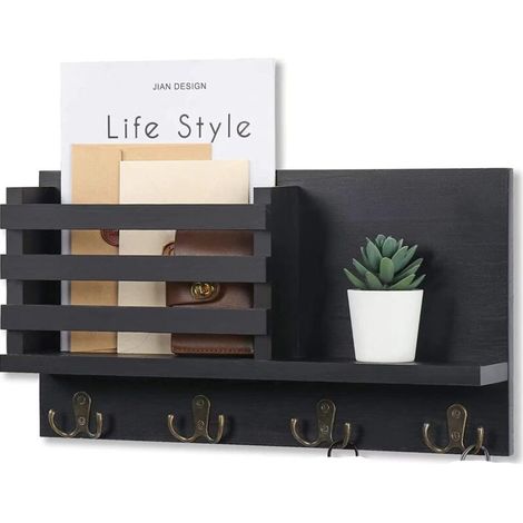 Étagère murale en bois avec crochets pour clés, décoration intérieure moderne