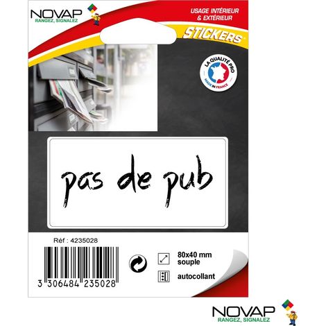 Sticker Pas de pub - modèle transparent Noir - 80 x 40 mm - 4235028