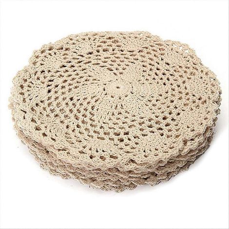 Lot de 12 dessous de verre ronds en coton vintage, ornés de dentelle crochetée à la main et de motifs floraux, pour la décoration de table. (1/5)