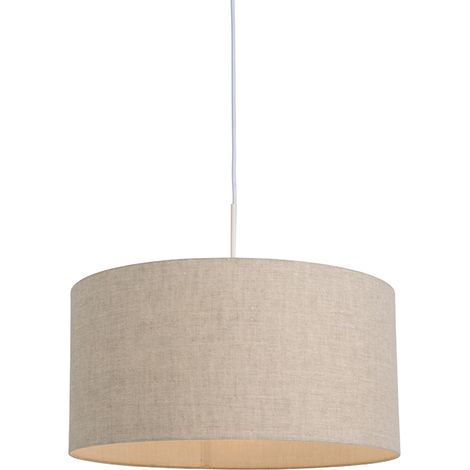 QAZQA Lampada a sospensione con paralume combi - rustico - Tessuto,Acciaio - Bianco/Grigio - Tondo Max. 1 x Watt