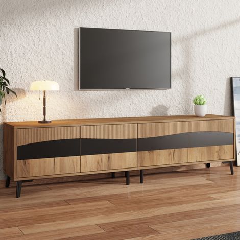 REDOM - Mobile TV 180x40x50 cm, 4 ante, ampio spazio di contenimento, design simmetrico, pannello di particelle, naturale e nero (1/5)