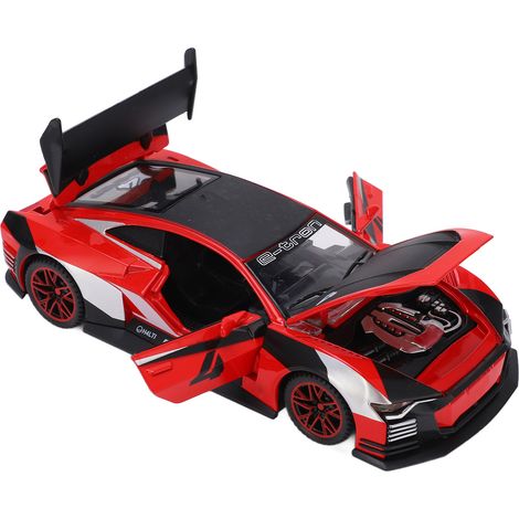 Voiture de course miniature 1/32 en alliage moulé sous pression, à friction, avec effets sonores et lumineux, pour les tout-petits et les enfants (rouge). (1/5)
