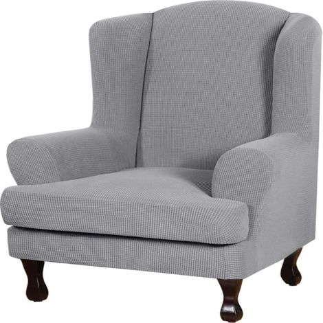 Housse Fauteuil Carreaux Gris Clair – Élastique – Oreilles Incluses – Confortable et Doux (1/5)