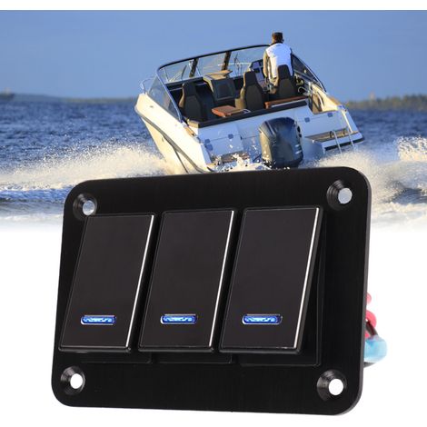 Bedienfeld für die Mittelkonsole von Pkw, Wohnmobilen und Yachten wasserdichter 3-Wege-Schalter aus gebürstetem Metall mit schwarz eloxierter Oberfläche einzelner blauer Ein-/Ausschalter (1/5)