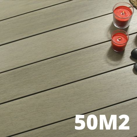 Kit Terrasse Composite NAVIA 50m² - gris clair - 152 lames de terrasse (220 x 14.5 x 2.2 cm) - Fixation par Clips - Terrasse Livraison Rapide