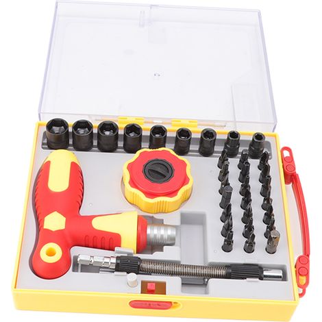 Kit de tournevis à cliquet 34 pièces, acier haute dureté pour réparation d'appareils, tige d'extension inclus, pour téléphones, tablettes, montres. (1/5)