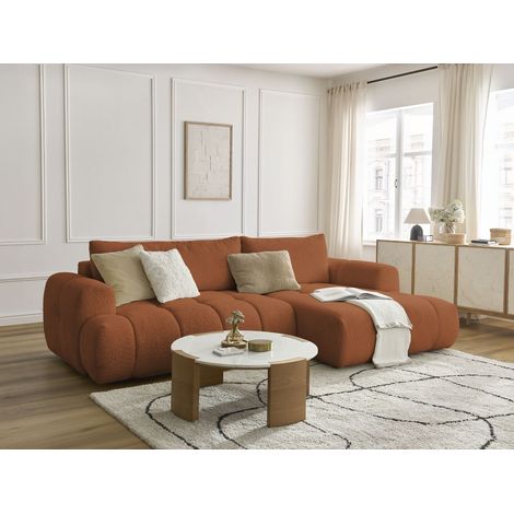 BOBOCHIC - Canapé d'angle convertible FUJI tissu bouclette Angle droit Orange (1/5)