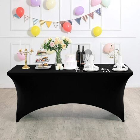 Nappe de Table Extensible, Party Nappe rectangulaire, Housse Deco Table de Cocktail pour Cocktail Mariage Banquet Anniversaire Banquet Bar Table (Noir,183x76x76cm) (1/4)