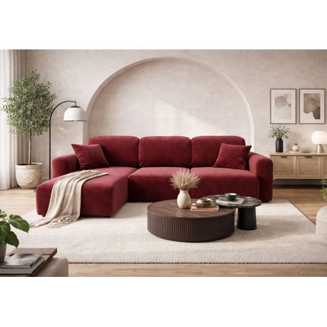 Ecksofa mit Schlaffunktion BRUSK Sofa in Stoff Kronos Rot Ottomane Links (1/5)