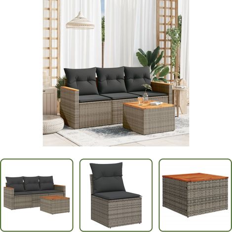 vidaXL Rattanmöbel - 4-tlg. Garten-Sofagarnitur mit Kissen Grau Poly Rattan (1/5)