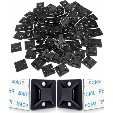 Embases Adhesive pour Attache de Cable Serre-Câbles Auto Adhésif, Support de Serre Câble Plastique, Embase pour Collier de Serrage(120 Pièces 2828mm Noir)Lefou (1/5)