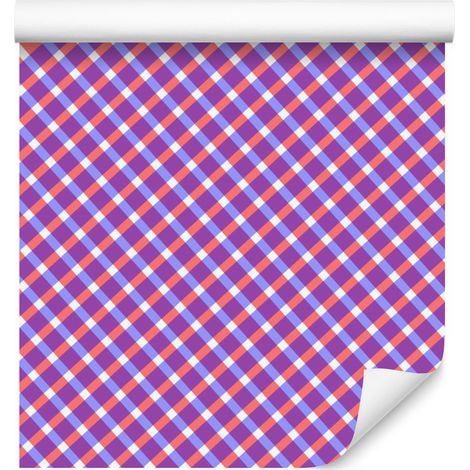 Papel pintado a cuadros morado y lavanda para salón y dormitorio, 50x1000 cm (1/5)
