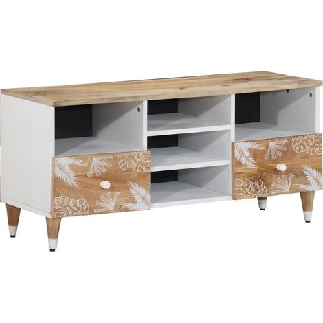 Mobile porta TV 100 x 33 x 46 cm con vano contenitore 2 cassetti stile contemporaneo legno massello di mango 020057848