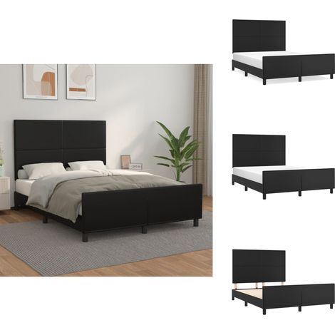 Bettgestell mit Kopfteil Schwarz 140x200 cm Kunstleder - Bettsofa - Schlafzimmermöbel - Doppelbett - Boxspringbetten - Lattenrost (1/5)