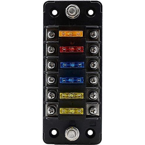 Boîte à fusibles automobile en plastique, porte-fusibles ignifugé à 6 voies avec fusibles doubles-12X5CM-Black