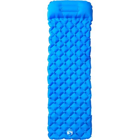 Matelas de camping gonflable avec oreiller 1 personne bleu