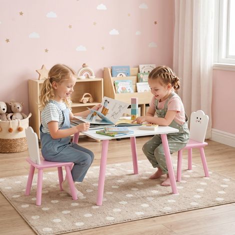 Table Enfant avec 2 Chaises en Bois, Dessiner Jouer Étudier, Rose, Jeu et Créativité (1/5)