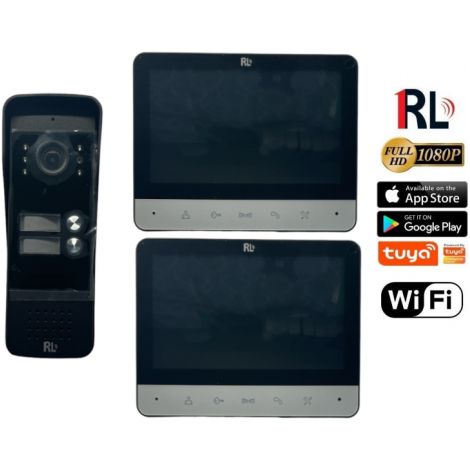 Kit Videocitofono Bifamiliare 2 Monitor 7 Pollici WiFi 2 Bussate Gestibile da app Tuya SmartLife