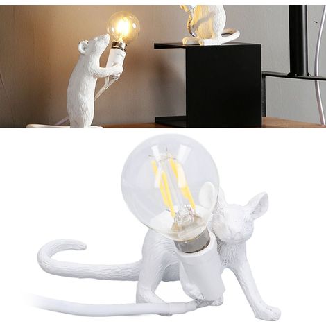 Lampe souris en résine style nordique, culot E12, lampe de table décorative blanche, norme britannique. (1/5)