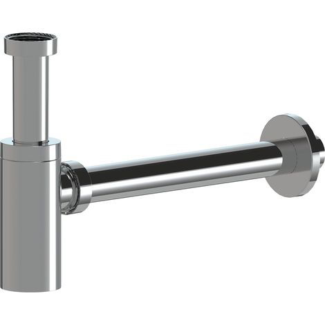 Design-Flaschensiphon, Flaschensiphon, Siphon mit Wandrosette, Chrom, Type A7584, 5/4 Zoll, ø 32 mm
