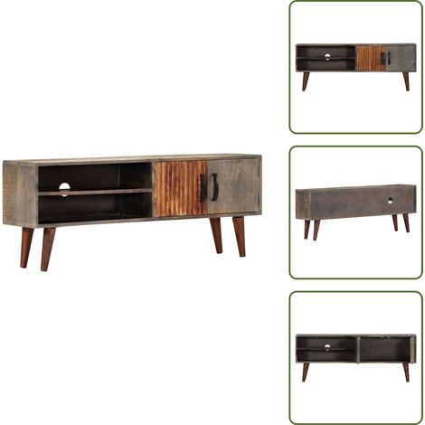 Meuble TV Gris 130x30x46 cm Bois massif de manguier brut - Meuble Tv - Meuble Televison - Meuble Salon - Mobilier - Bois Massif (1/5)