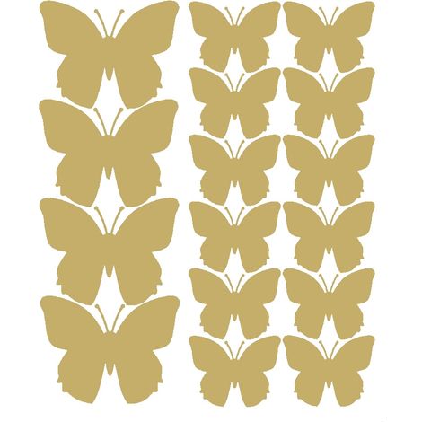 Adesivi murali a forma di farfalle, 32 pezzi, oro lucido (1/2)