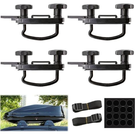 Kit de montage universel pour coffre de toit (lot de 4) avec supports en forme de U pour montage mural, comprend 8 écrous de blocage robustes et 2 sangles. (1/4)