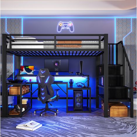 struttura letto 90x200 con scrivania LED USB nera OKMYHOME (1/5)