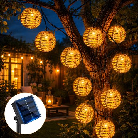 10 Guirlandes Lumineuses Solaires d'Extérieur, Guirlande Lumineuse Solaire pour Extérieur, Guirlande Lumineuse LED Solaire en Rattan, Guirlande Lumineuse Étanche en Solaire pour Extérieur, Éclairage (1/5)