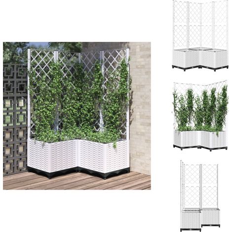 Jardinière avec treillis Blanc 80x80x136 cm PP - Jardinierre - Pot Plante Grimpante - Support Vignes - Polypropylene - Extérieur (1/5)