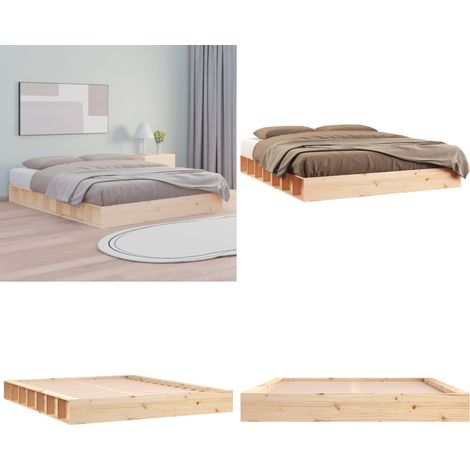 Cadre de lit sans matelas 150x200 cm bois massif - Cadre De Lit - Lit Double - Bois Massif - Design Rustique - Chambre À Coucher - Home & Living (1/5)