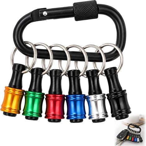 Set mit 6 1/4"-Bohrerhaltern, Aluminiumlegierung, 6 Farben, Schlüsselanhänger mit schwarzen Karabinern (1/5)