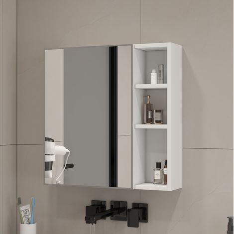 Armadietto a specchio 55x13x56 cm in MDF bianco, salvaspazio per bagno FloraGrace (1/5)
