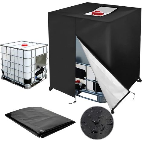 Bâche de protection pour réservoir d'eau de pluie de 1000 litres, imperméable et résistante aux UV, avec film protecteur pour conteneur IBC. (1/5)