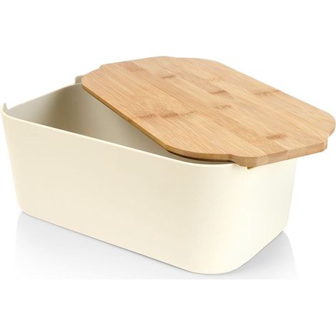 Brotkasten in Creme mit Bambusbrett, 33 x 18,5 x 12 cm (1/5)