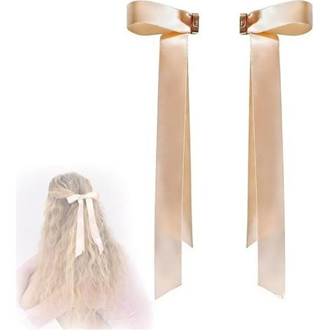Pinza para el cabello con lazo magnético color champán, pinza para el cabello con cinta de satén estilo ballet extraíble, delicados accesorios para el cabello en la parte posterior de la cabeza. (1/5)