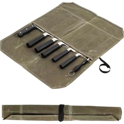 Sac à roulettes pour cuisiniers avec 7 compartiments, sac à couteaux de chef portable, sac de rangement pour couteaux de chef, sac à roulettes en toile cirée, sac à outils multifonction, vert (1/5)