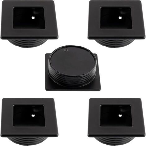 Set di 5 maniglie quadrate a incasso 46x46 mm Ø40 mm per porte scorrevoli - mobili, armadi, credenze, cassetti, decorazione d'interni, cucina, soggiorno - realizzate in plastica - nero opaco (1/4)
