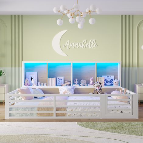 letto daybed a piattaforma 140x200 cm bianco in metallo e MDF con vani e protezione - CHICFURN (1/5)