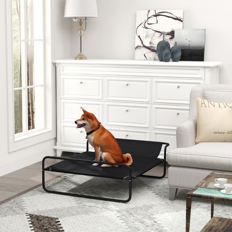 Cuccia rialzata per cani con poggiatesta, tessuto microforato, 106 x 81 x 33 cm, nera